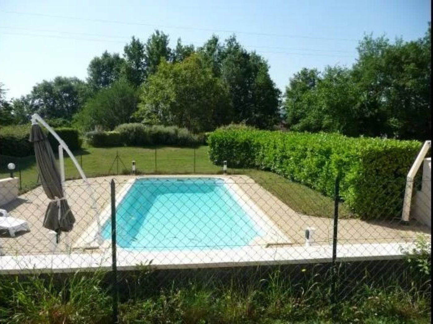 vue piscine du salon et petit bosquet