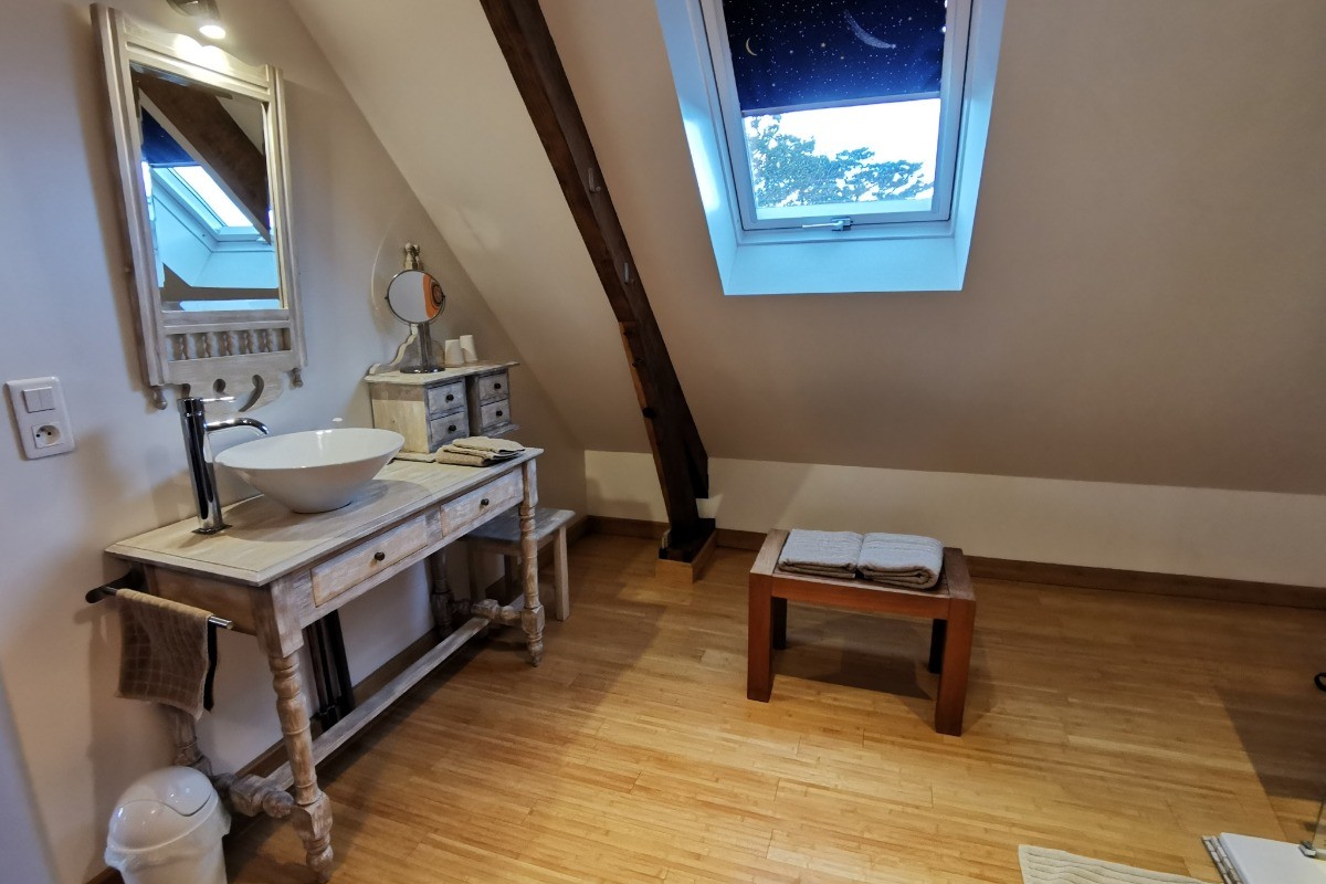Salle d'eau ouverte sur la cambre avec WC privatif