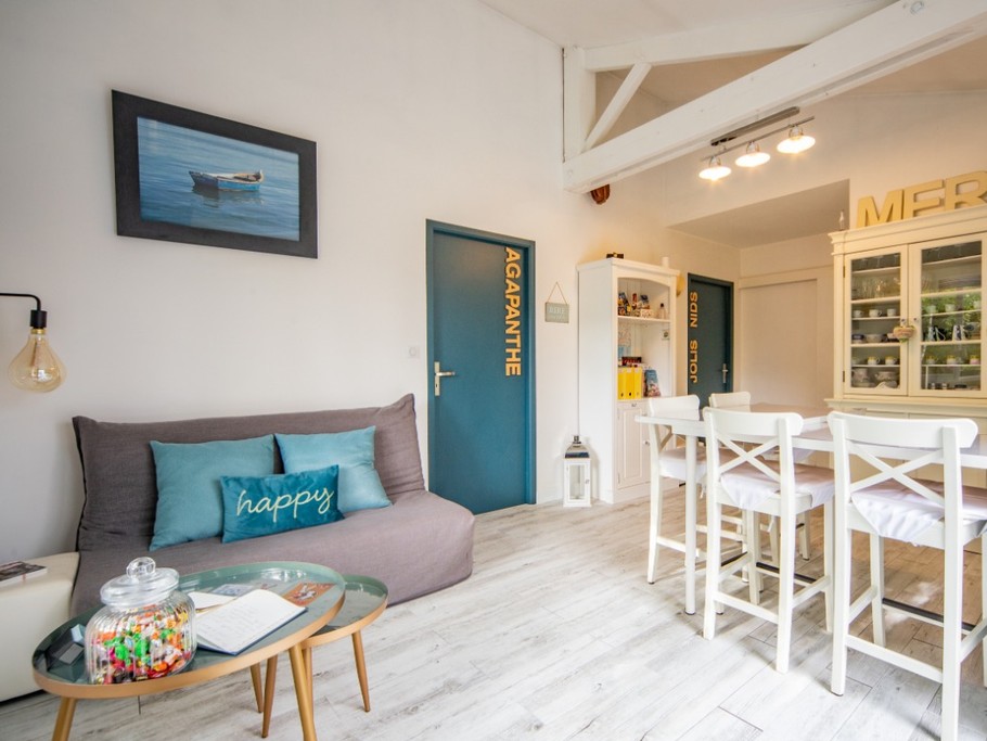 Salon/ kitchenette commun aux 2 chambres avec poêle l'hiver