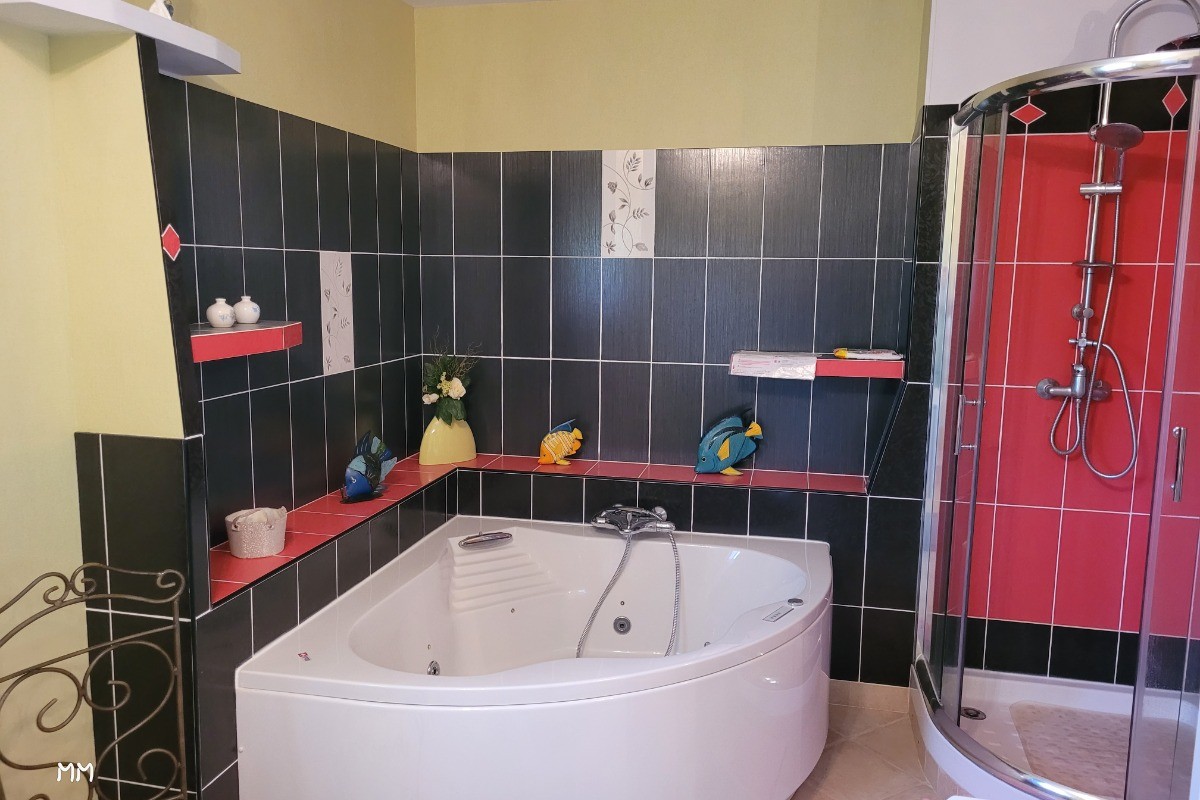 Salle de bains...baignoire balnéo et douche.