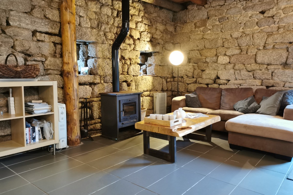 Salon avec poêle à bois