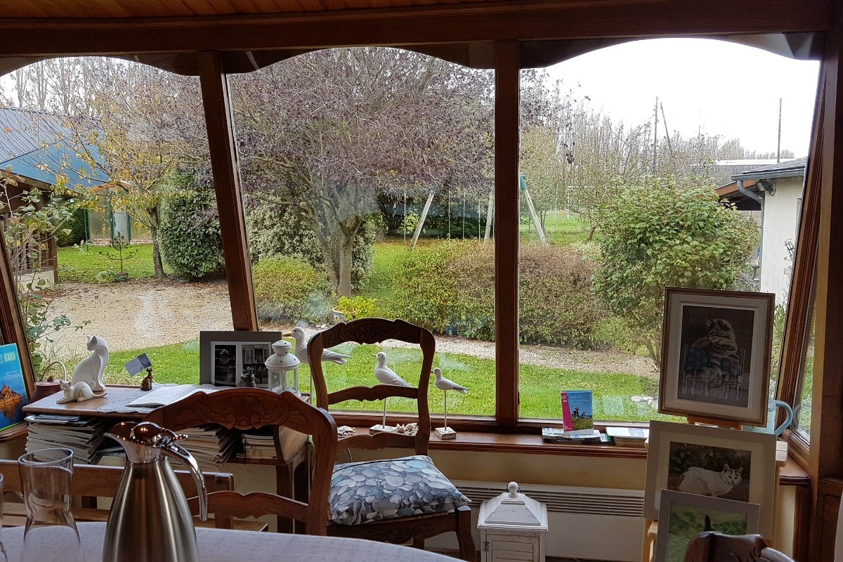La vue sur le jardin depuis l'espace petit déjeuner