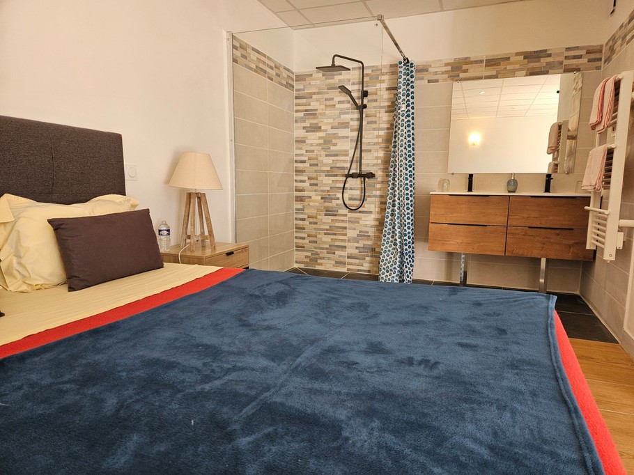30 m² ground floor Ibiza room with 160 cm bed and sofa bed, private shower room and toilet Les Ormes de Belluire in Charente maritime near Jonzac and Pons