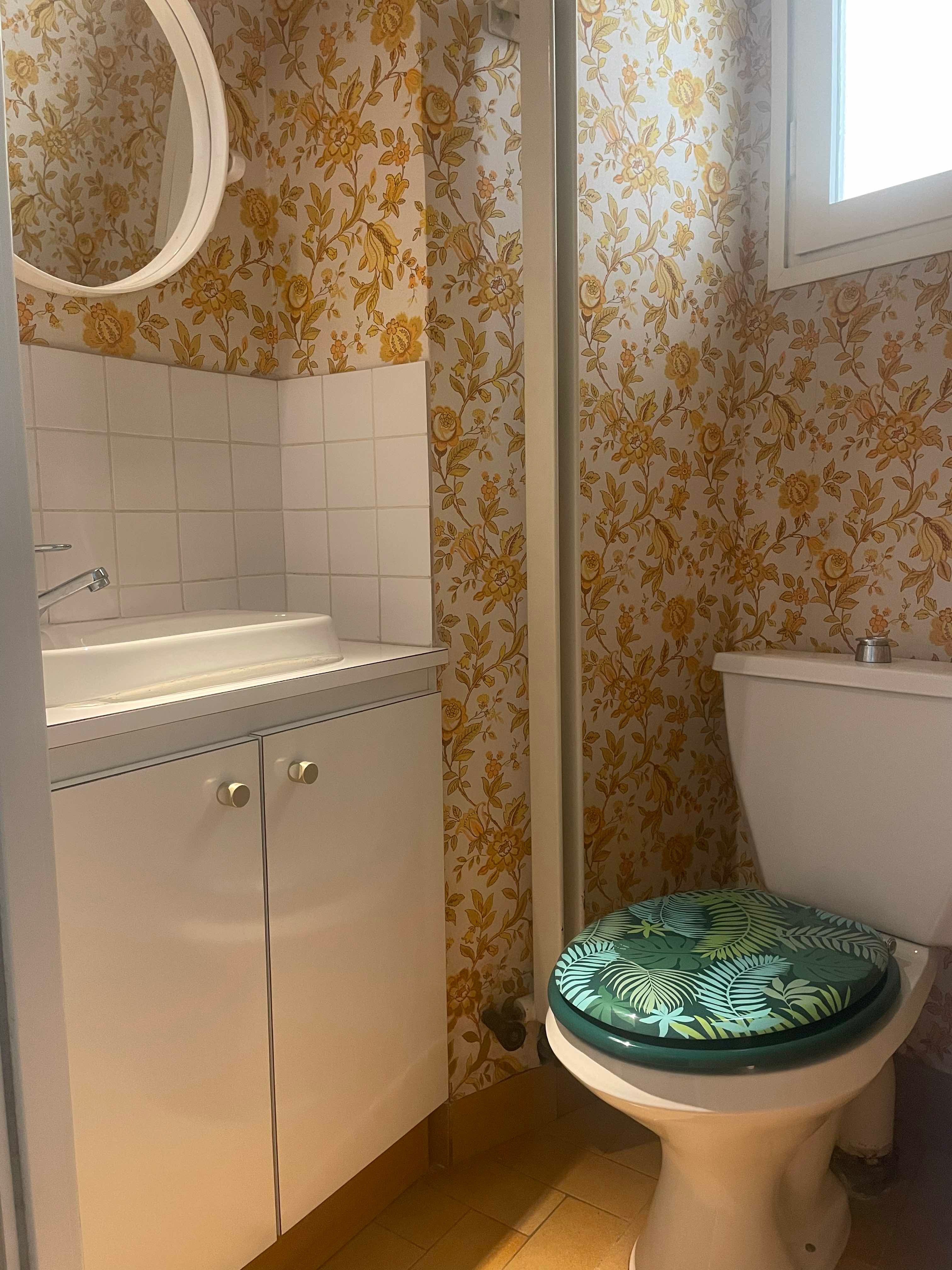 Toilettes avec fenêtre, et meuble lavabo