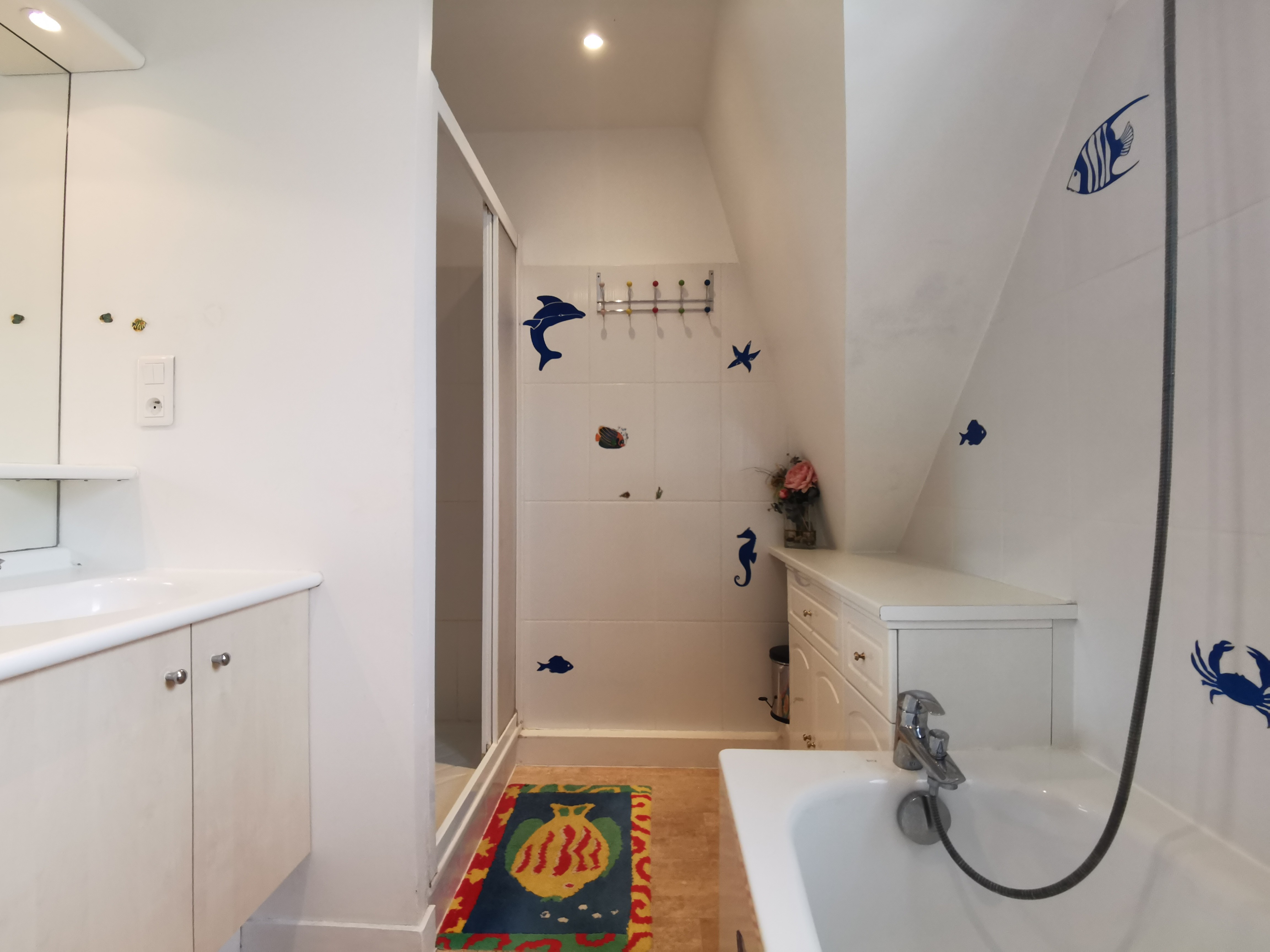 Salle de bain avec douche et baignoire