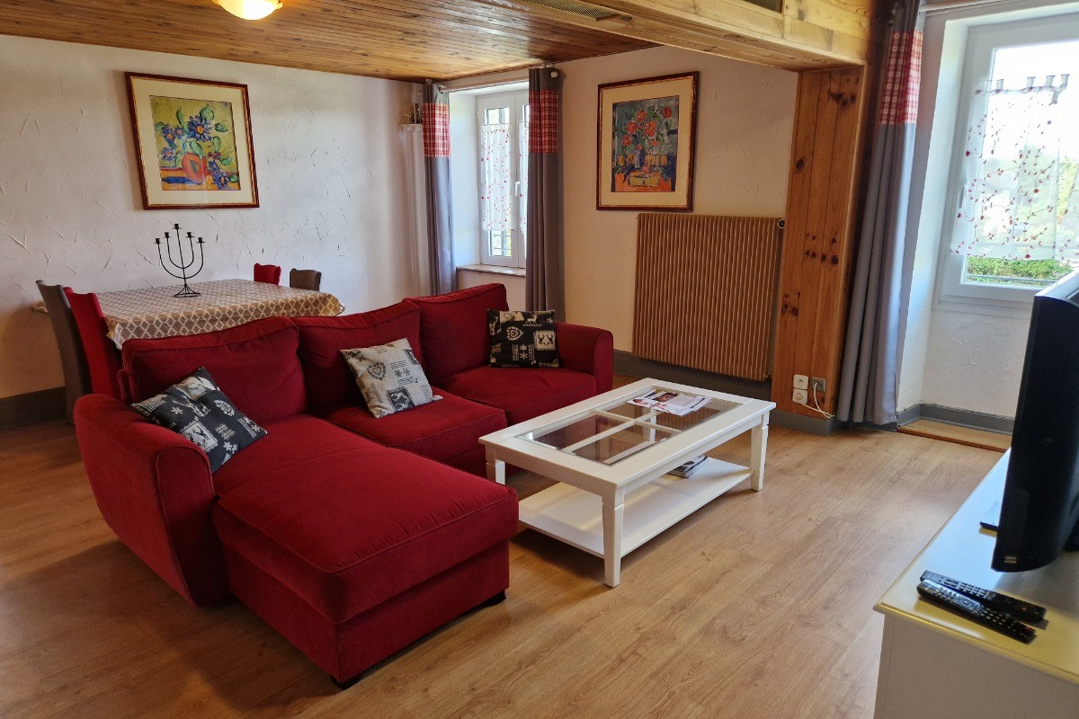 Salon avec télévision écran plat - Gîte Vosgien Chez Capucine et Mirabelle à BELLEFONTAINE 88