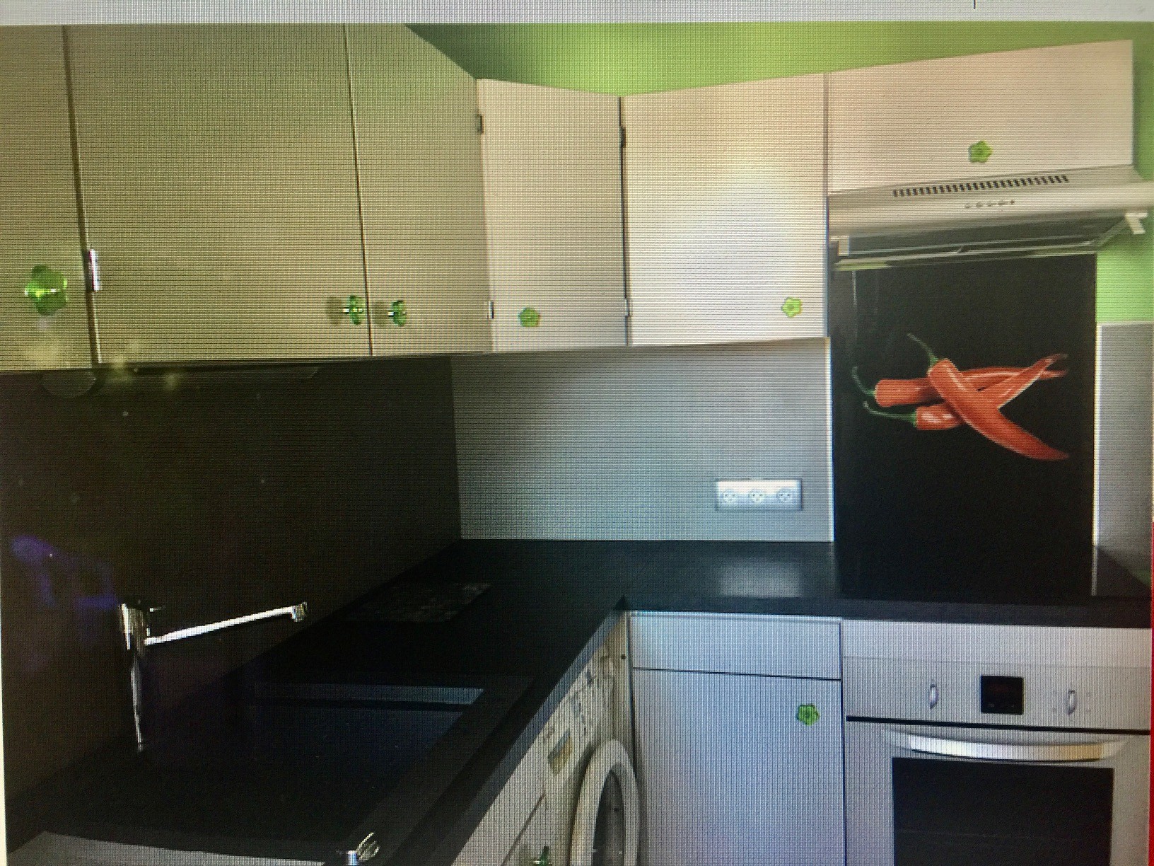 Cuisine indépendante, entièrement équipée : Lave-vaisselle, Plaque induction avec hotte, Lave-linge, Frigo avec congélateur, donnant sur la loggia.