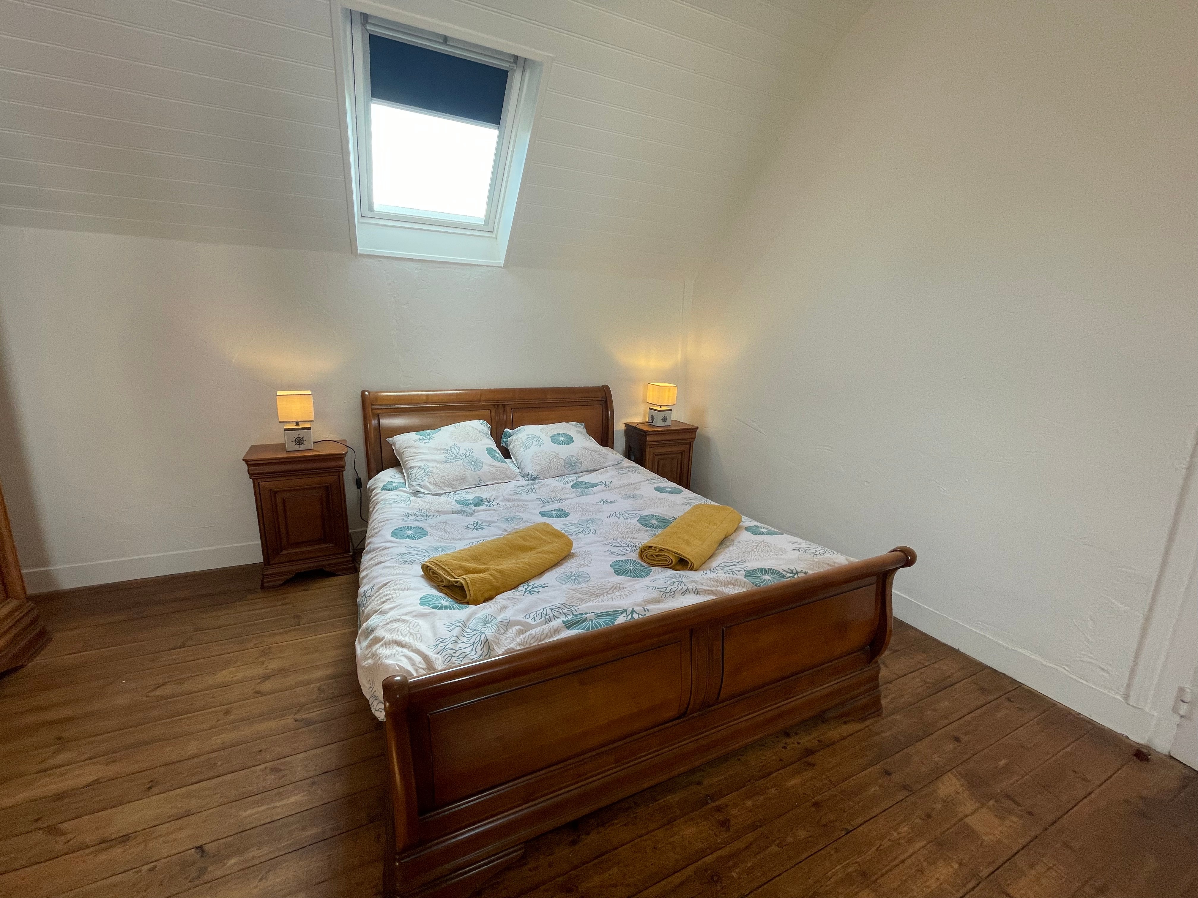 One bedroom upstairs with a double bed (140cm)