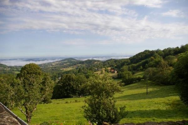 Panoramic view of the Cantal countryside from the gîte at Méallet