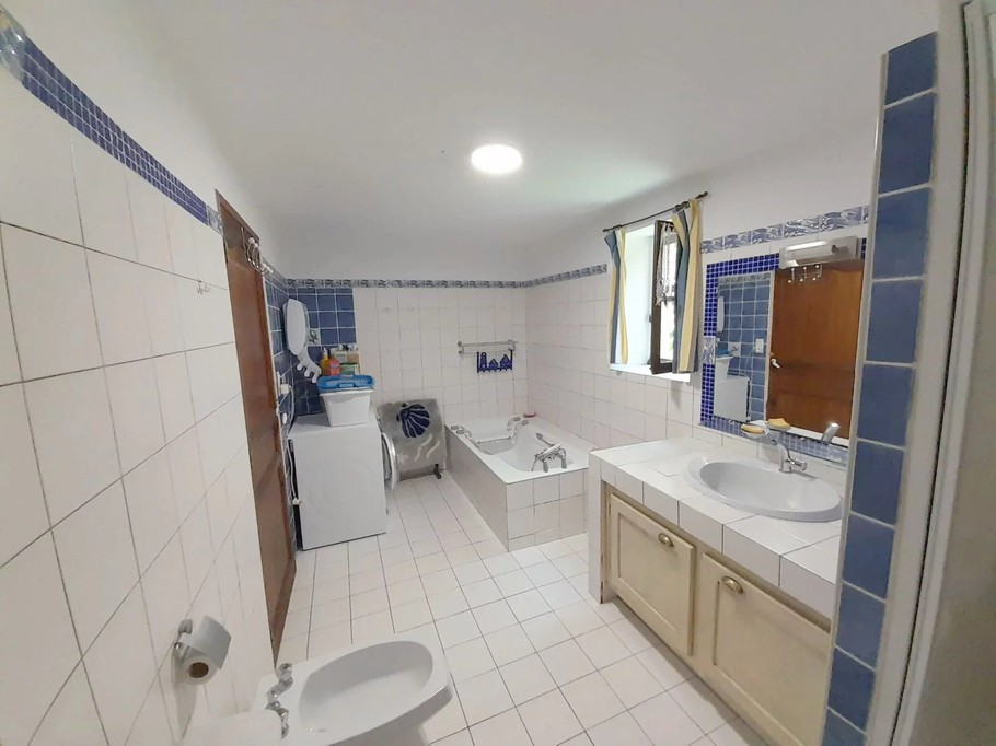 salle de bain avec baignoire et douche