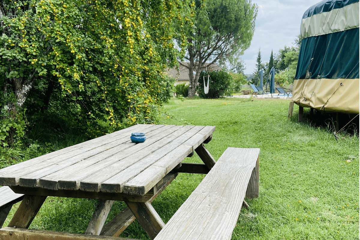 Espace pic nic avec parasol l'été