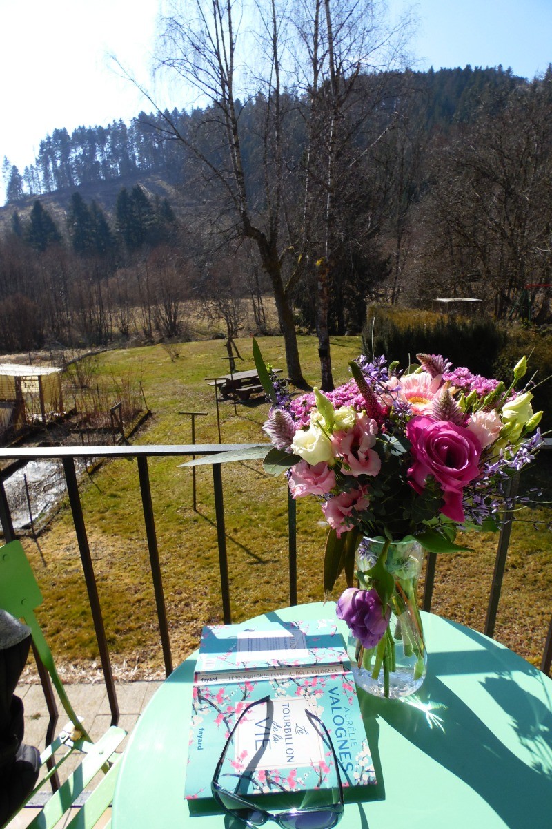 Terrasse à l'arrière de la maison avec vue sur le terrain