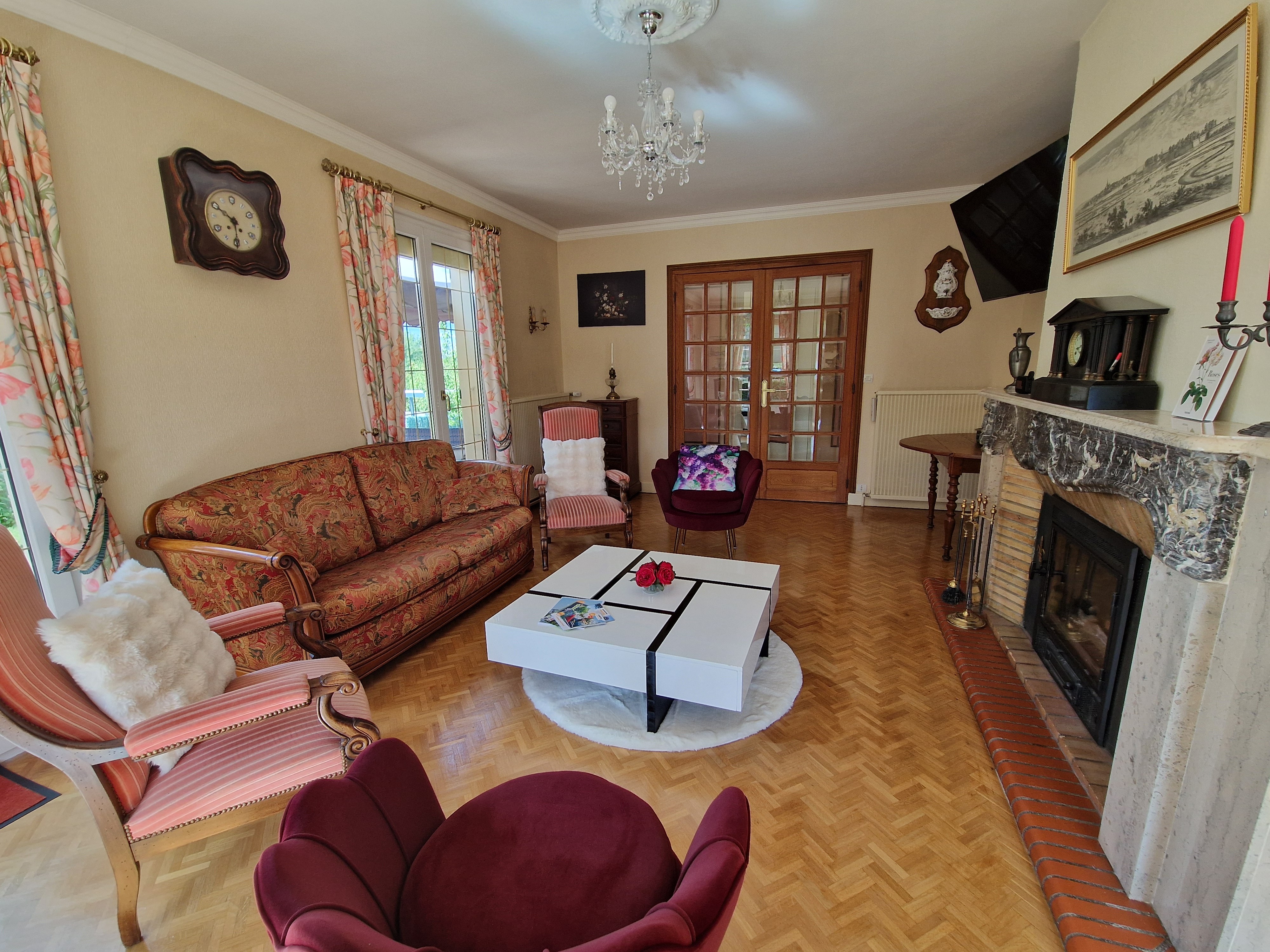 TV lounge with fireplace - Gîte les Lilas