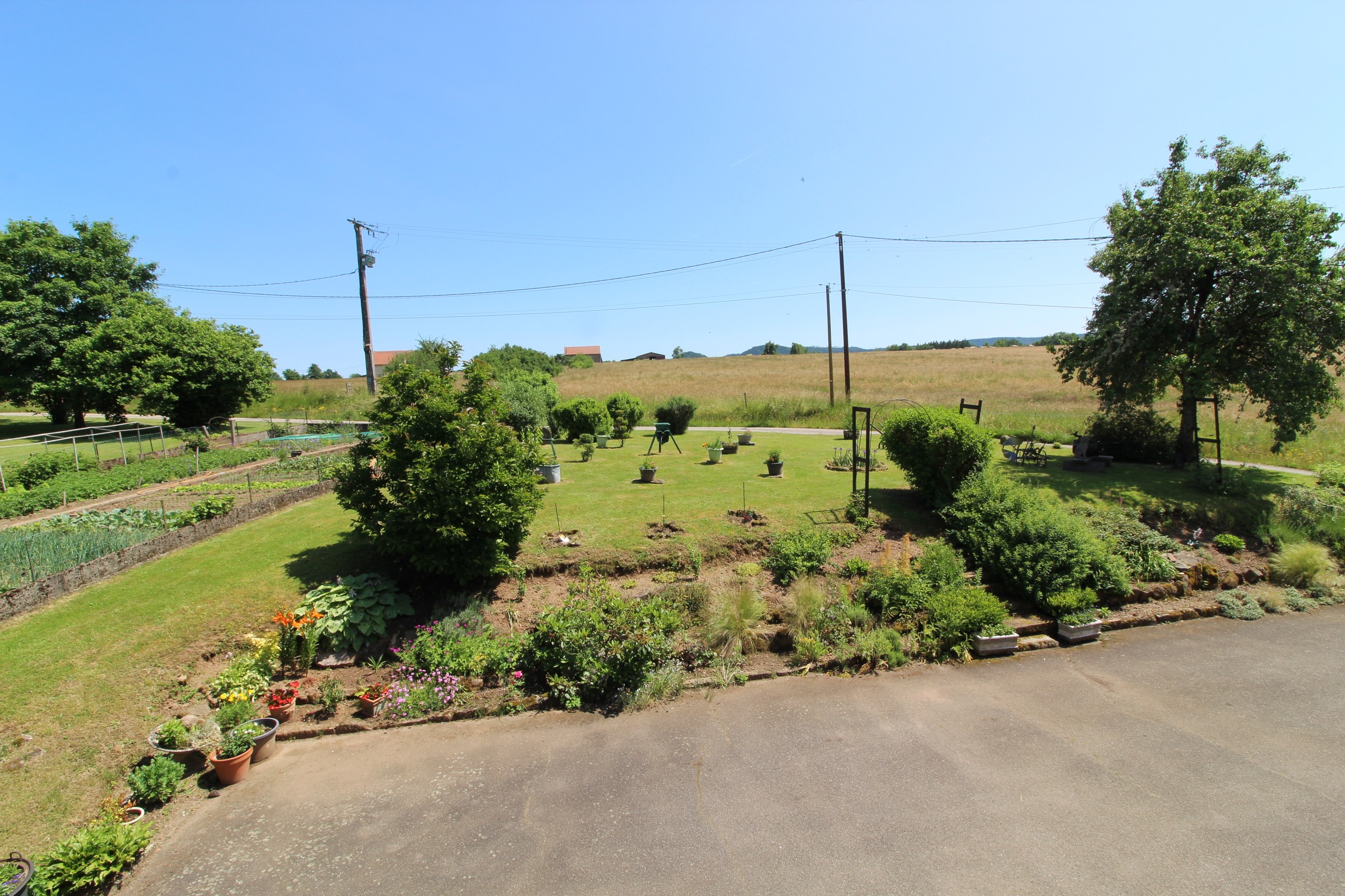 Vue depuis la chambre - Gîte du Han à Saint-Remy, Vosges – Appartement nature, jardin, terrain pétanque
