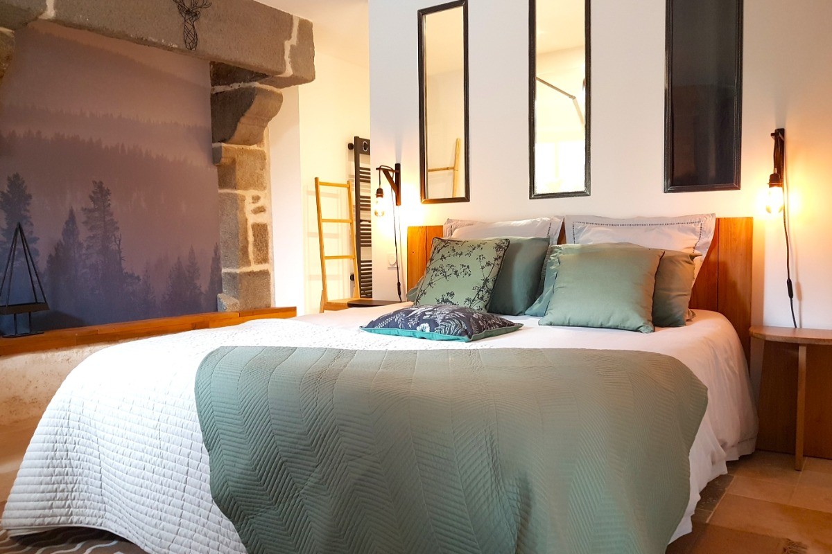 Chambre spacieuse pour 2 personnes avec salle d'eau communicante. 1 lit 160x200 cm  ou (2 lits 80x200 cm sur demande).