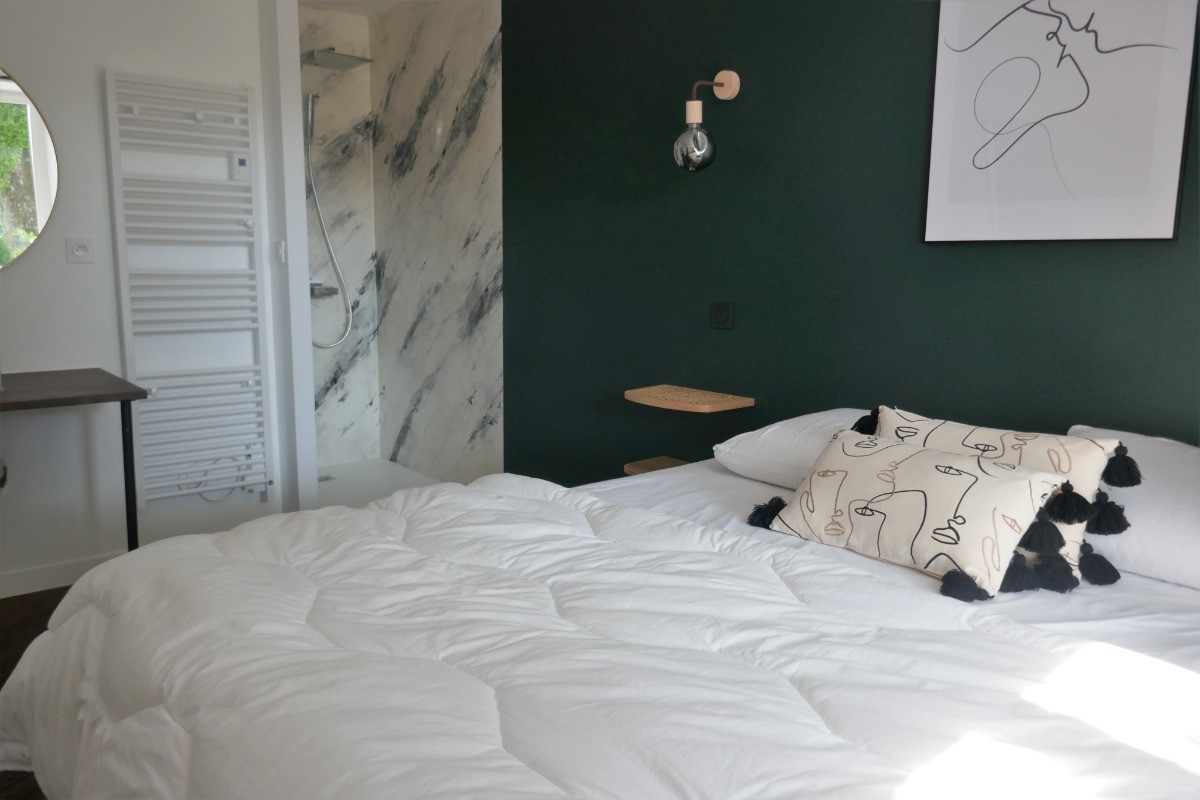 Chambre 1 en rez-de-chaussée avec un lit en 160 et salle d'eau attenante