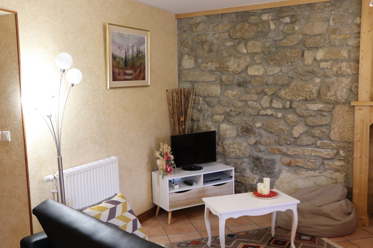 coin TV , deux canapés , lecteur DVD ...