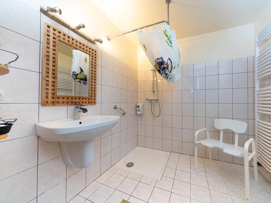 Shower room for guests with reduced mobility (the ‘Une poule sur un mur’ room)