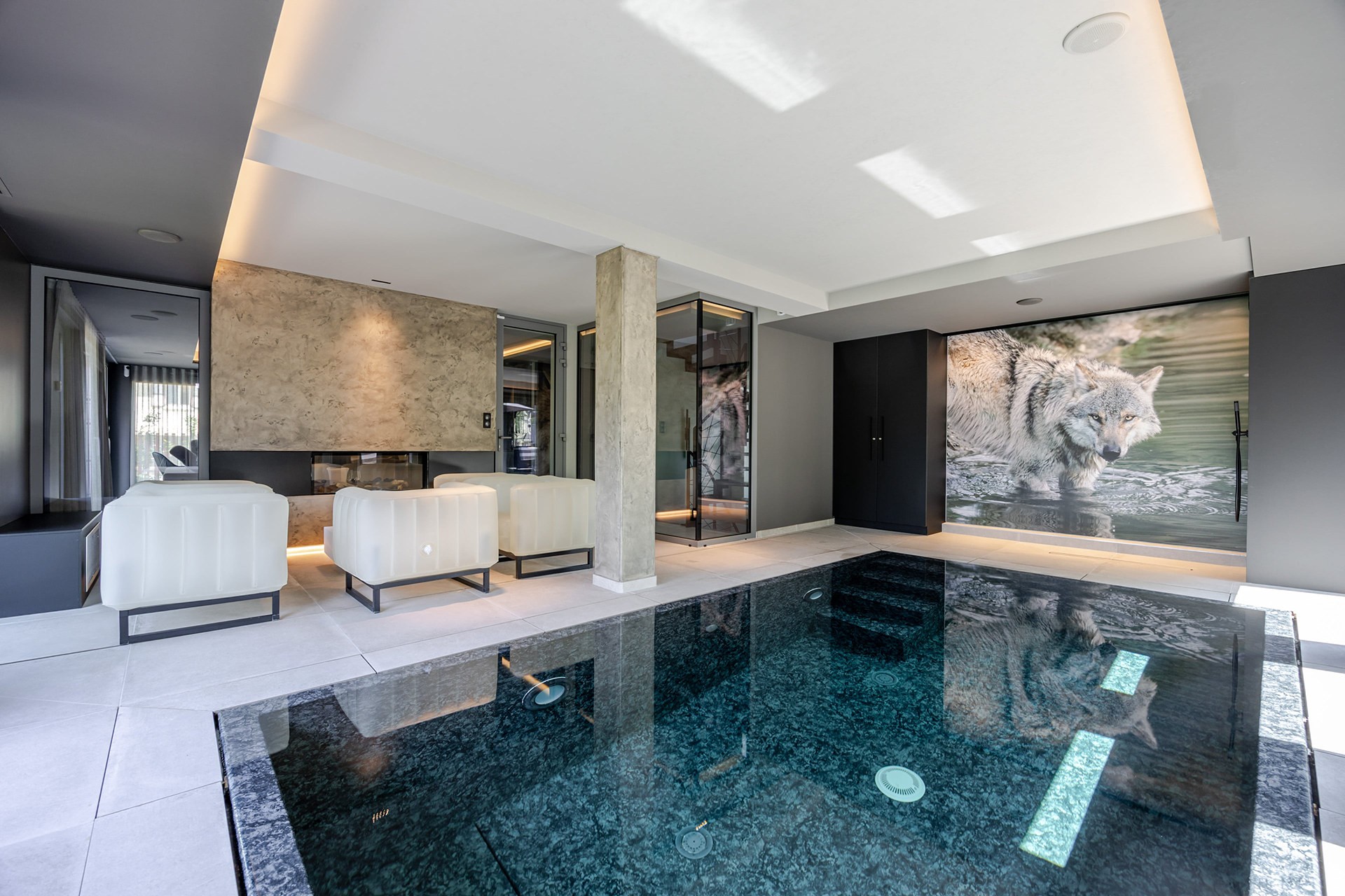 La Loge aux Loups, maison contemporaine avec piscine intérieure, sauna, local vélo, à 100 m du lac