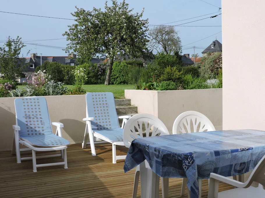 Terrace at the rear of the gîte and garden
