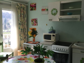 autre vue de la cuisine, lumineuse et agréable pour siroter un café du balcon