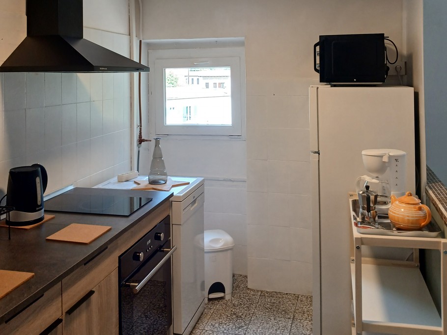 The kitchen area