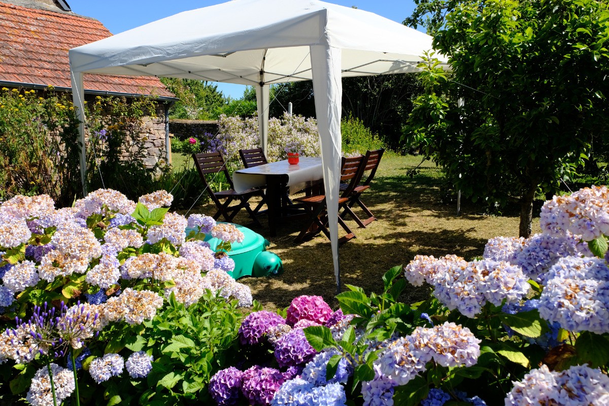 Le salon de jardin sous son barnum