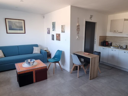 Séjour équipé d'un couchage 160x200 et d'une SDE