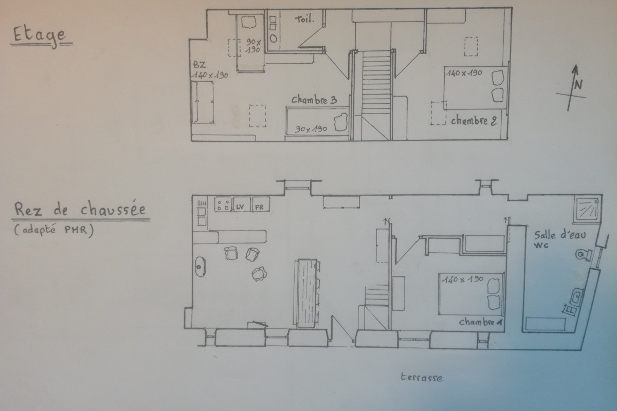 Location, Clévacances, Pommerit le Vicomte, Léger, Plan de la maison de vacances