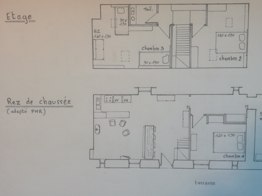 Location, Clévacances, Pommerit le Vicomte, Léger, Plan de la maison de vacances