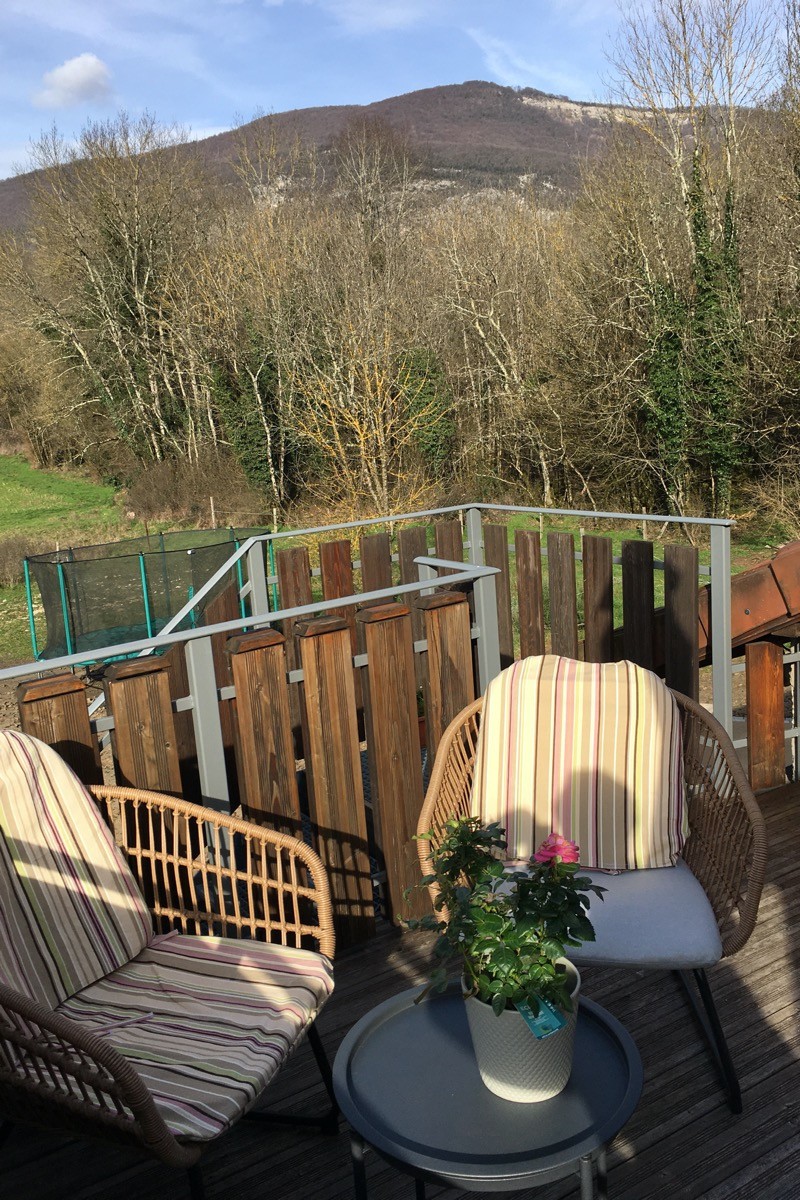 Terrasse avec vue sur les montagnes et les vignes