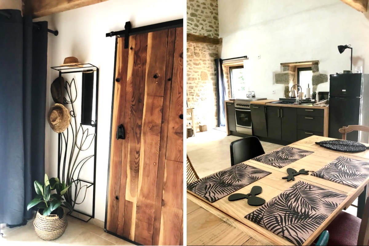 Entrée de la location et porte de la chambre indépendante close. 
Cuisine très bien équipée pour la préparation de vos repas (4 feux de cuisson, four, lave-vaisselle, ustensiles, etc.)