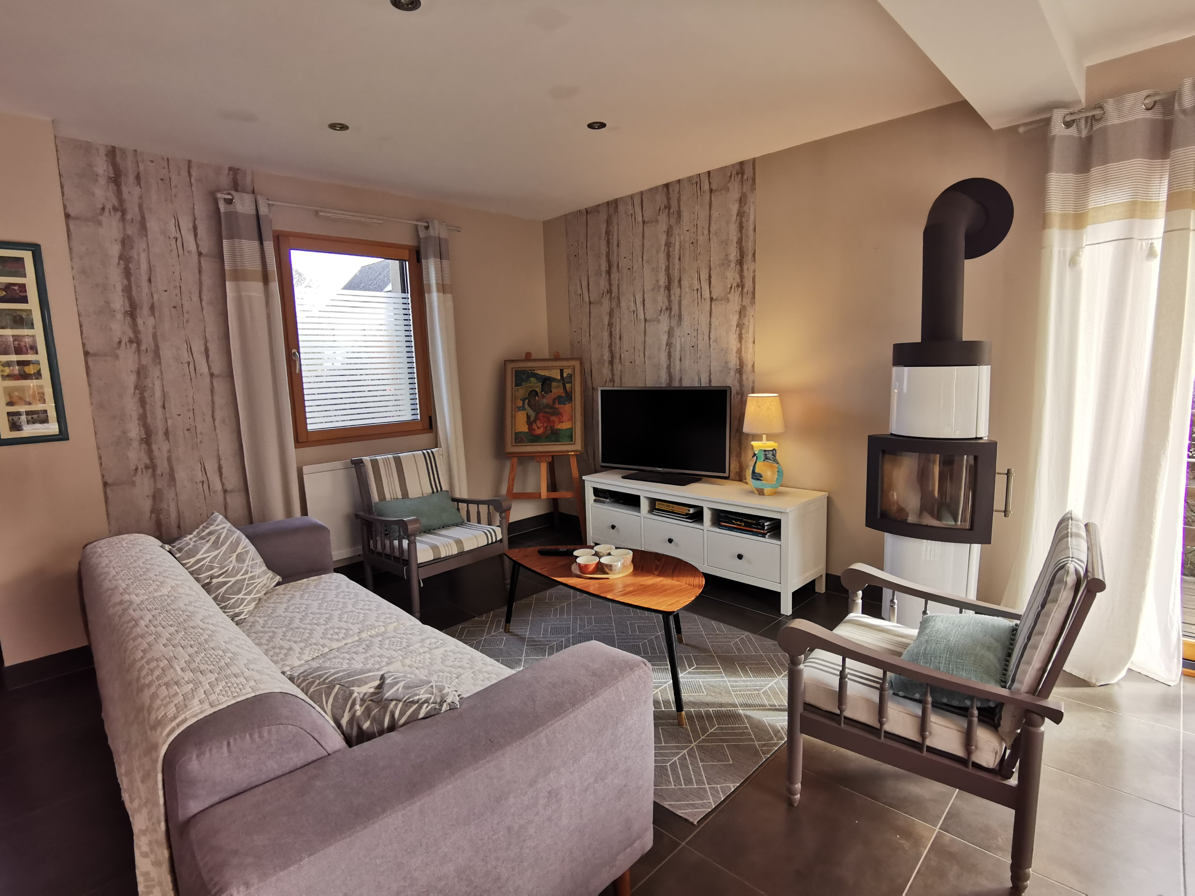 Living room with wood-burning stove