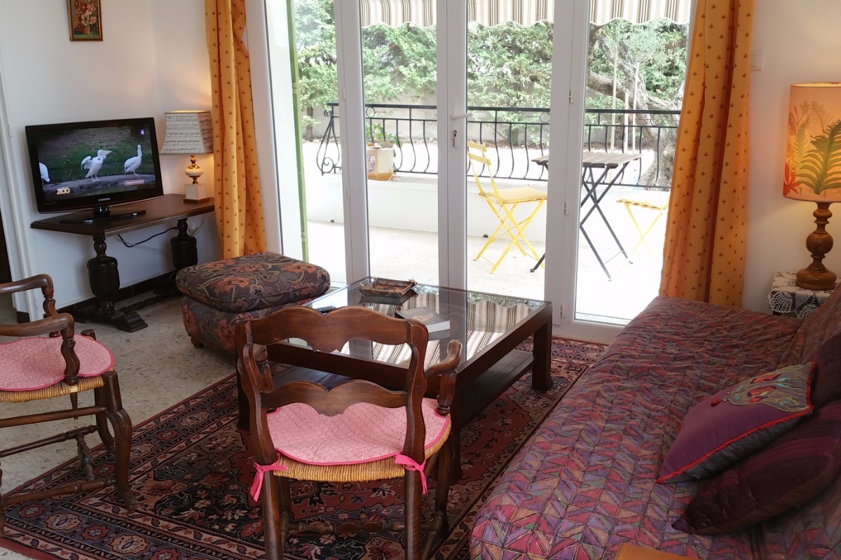 le salon, accès terrasse et jardin