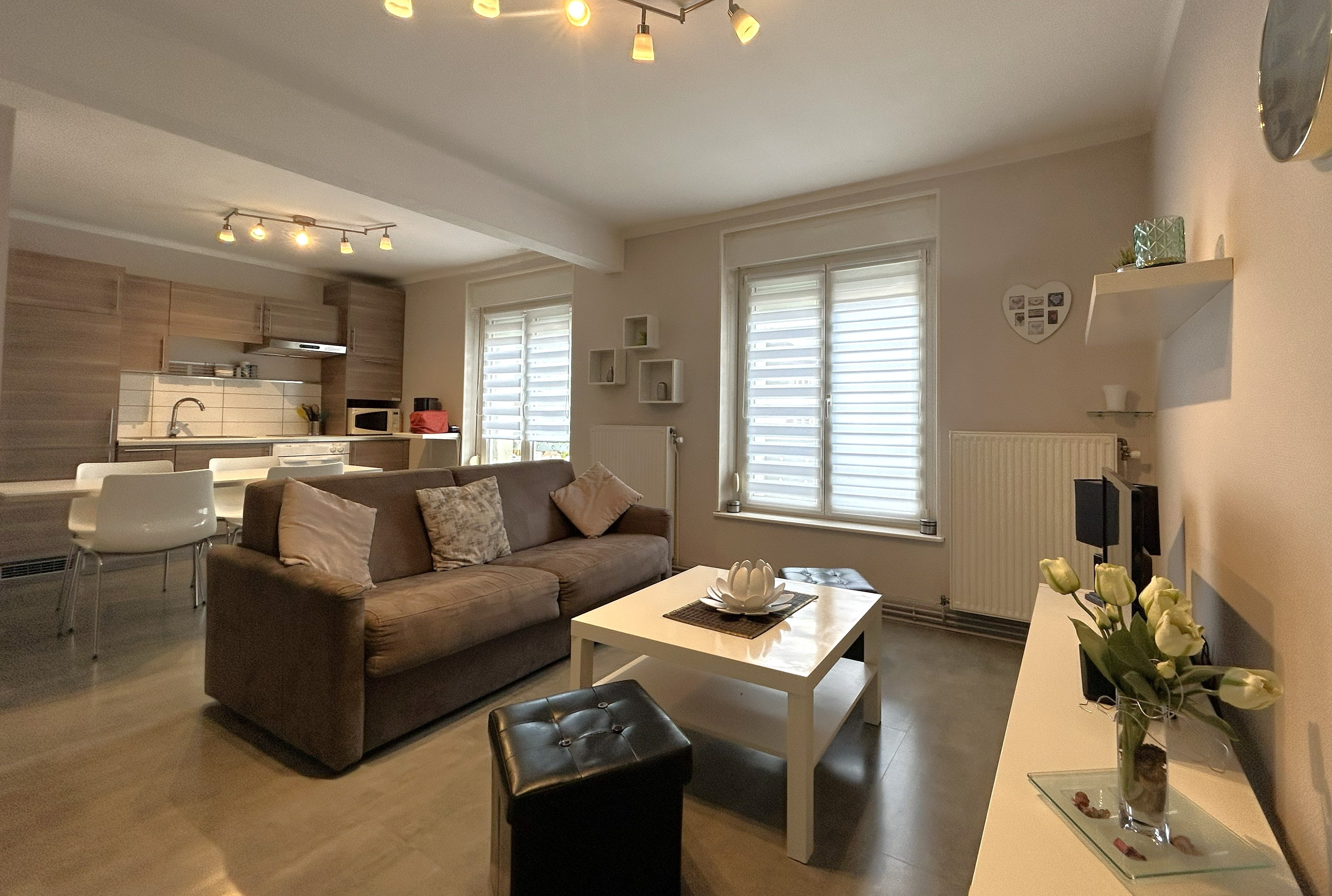 Kitchen opening onto living room - Apartment in the centre of Gérardmer