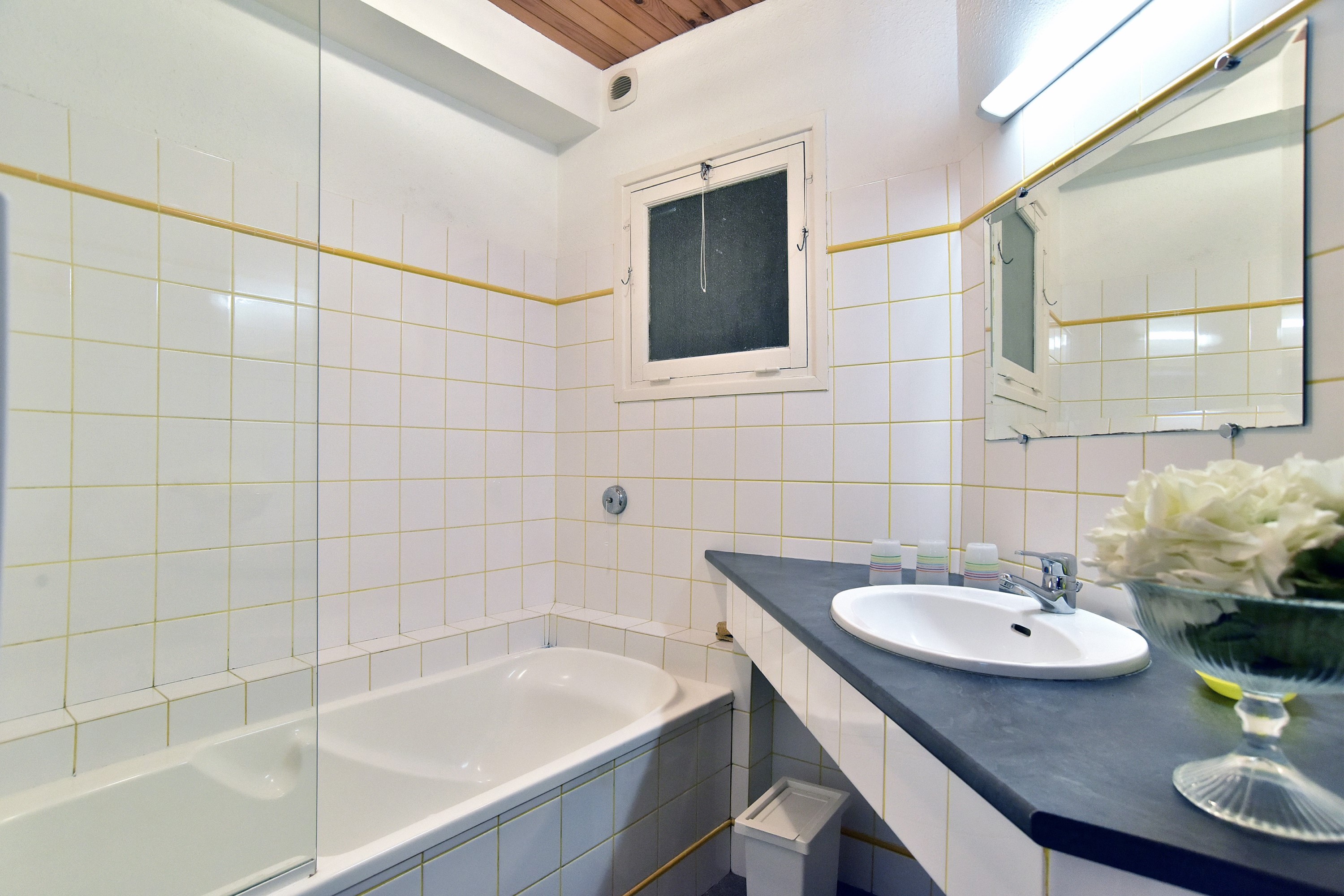 Salle d'eau n°2 avec baignoire meuble vasque.