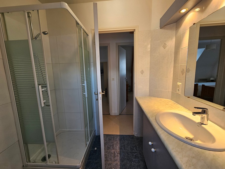 Salle d'eau avec meuble vasque et douche à l'étage
