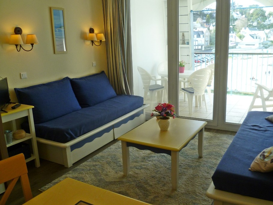 salon avec 2 couchages 1 personne