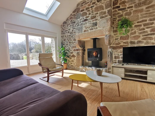 salon avec poêle à bois