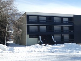 View of the building in winter