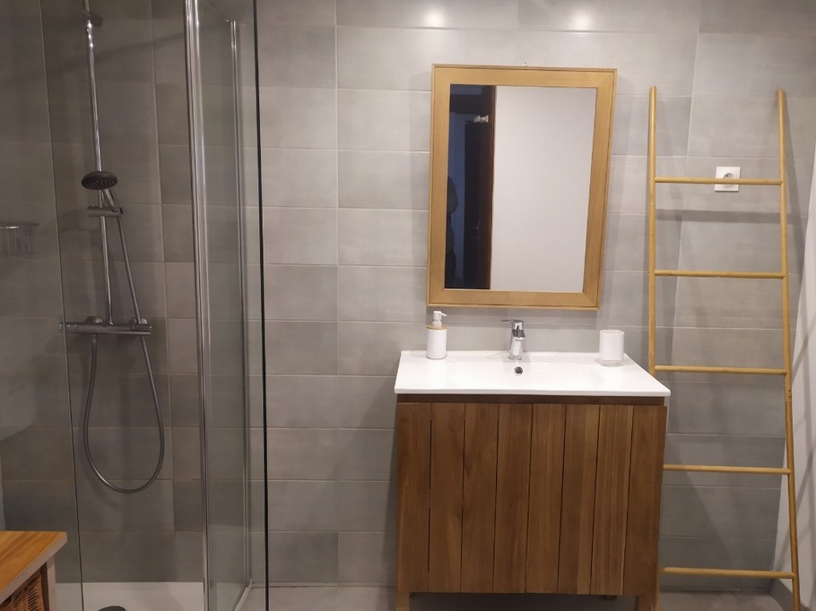 Bathroom with walk-in shower.
WC
