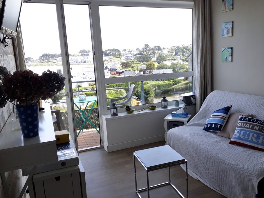 Appartement 2 pièces duplex vue mer à 50m de la plage de sable fin de Trestel, meublé de tourisme 3 étoiles, Trévou-Tréguignec, Côtes d'Armor - Bretagne - Salon