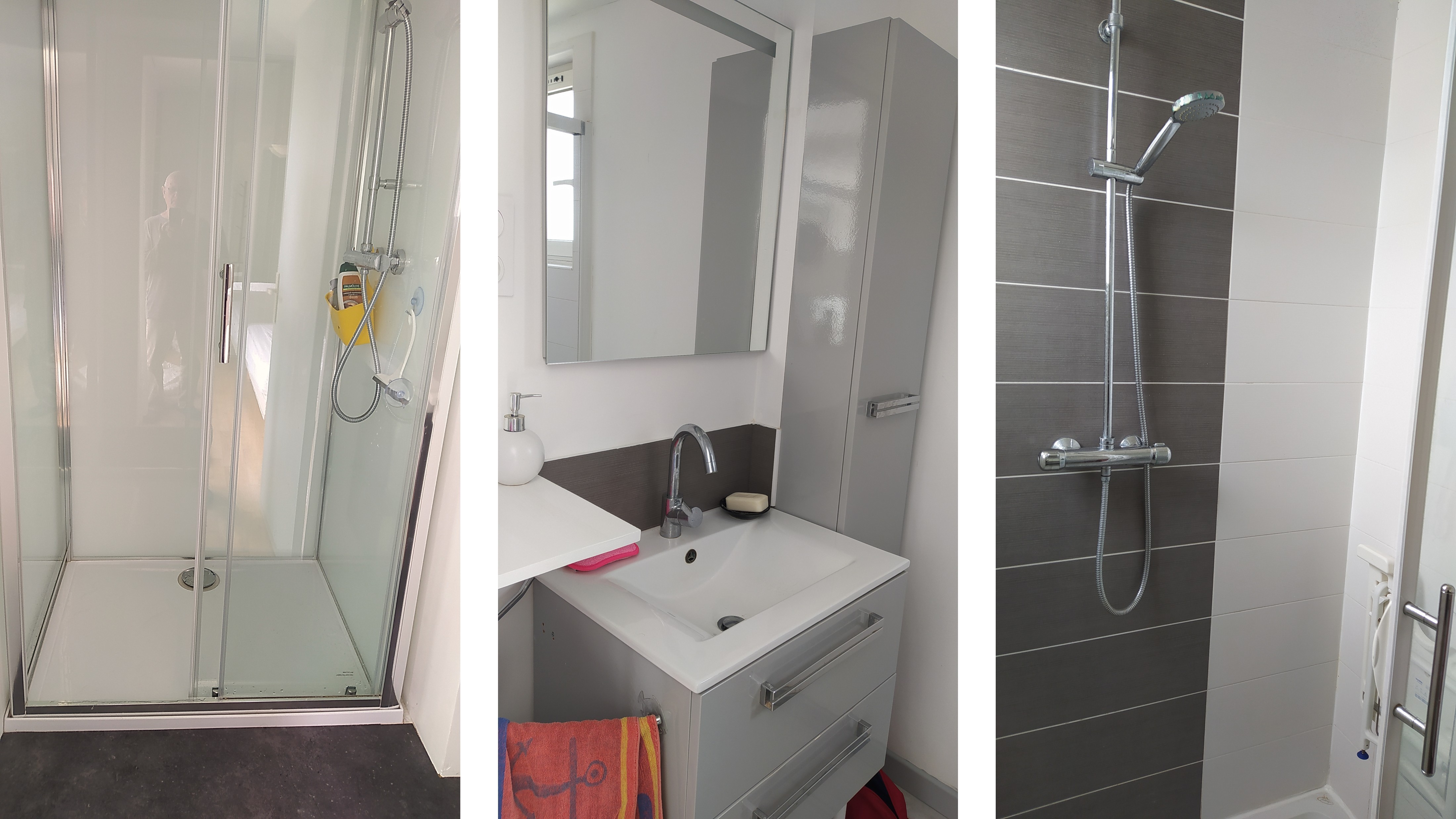 Salle d'eau indépendante au RDC avec douche à l'italienne, meuble vasque et miroir