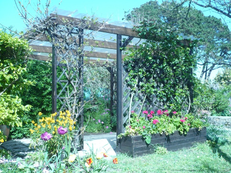 Pergola et banc pour un café au soleil