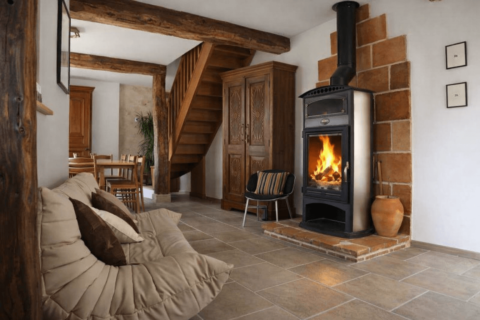 Living room with wood-burning stove