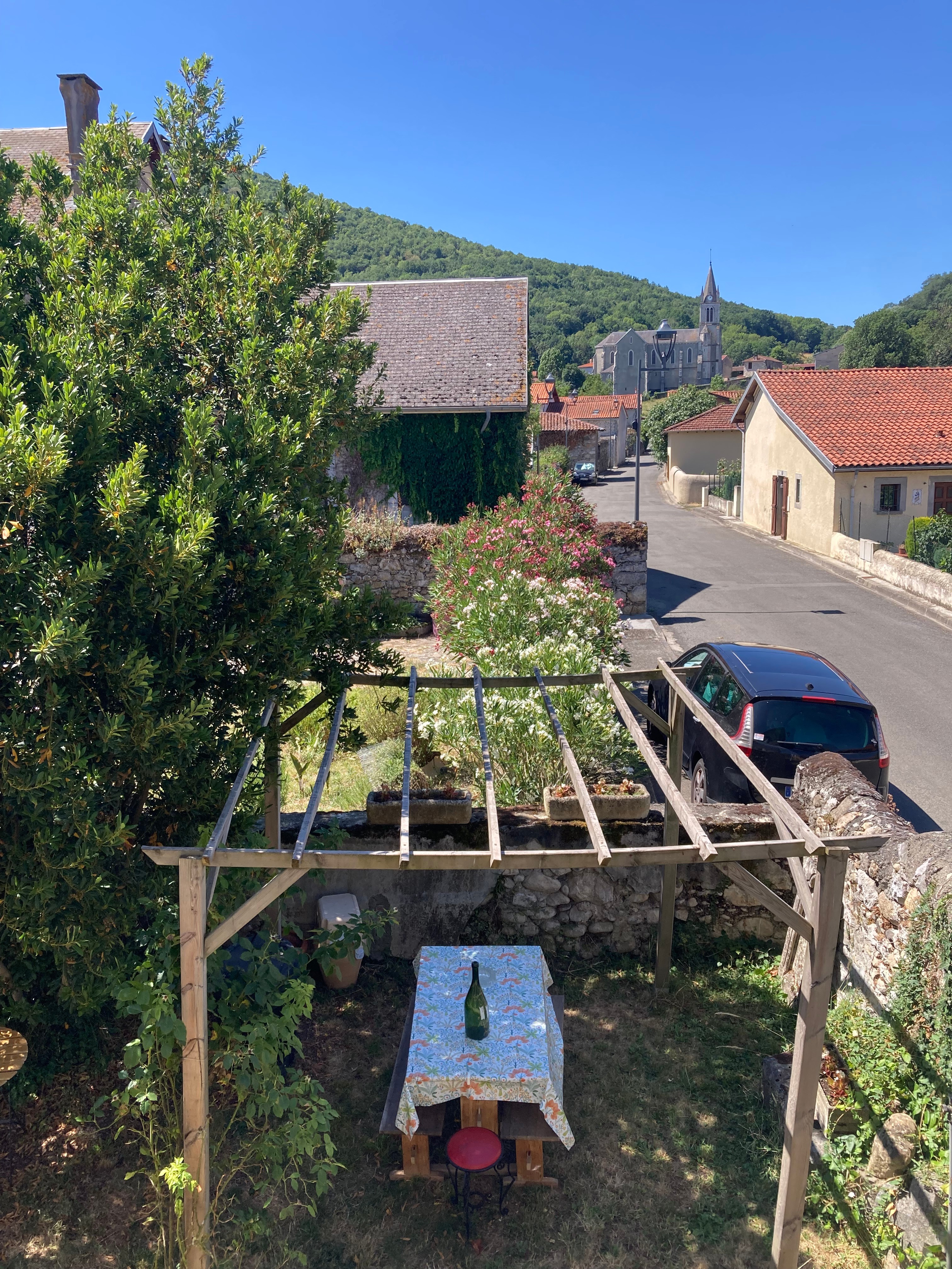 View from the bedroom of the church and the garden