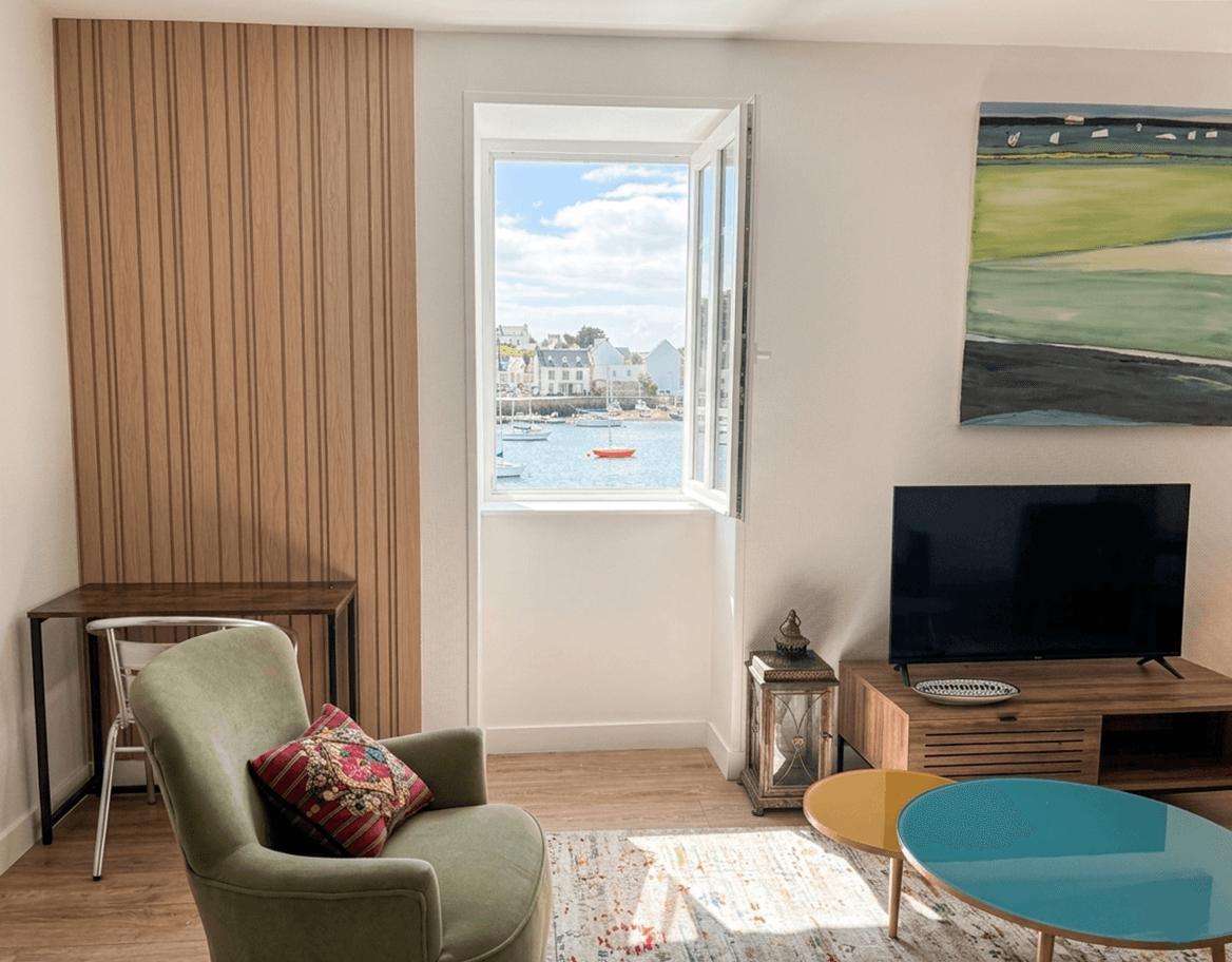 Living room with sea views