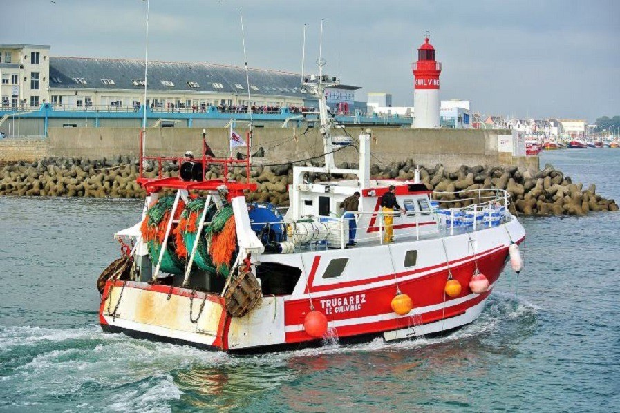 Fishing boats return to the port of Guilvinec