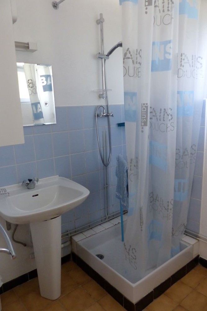 Salle de bain avec douche et WC.