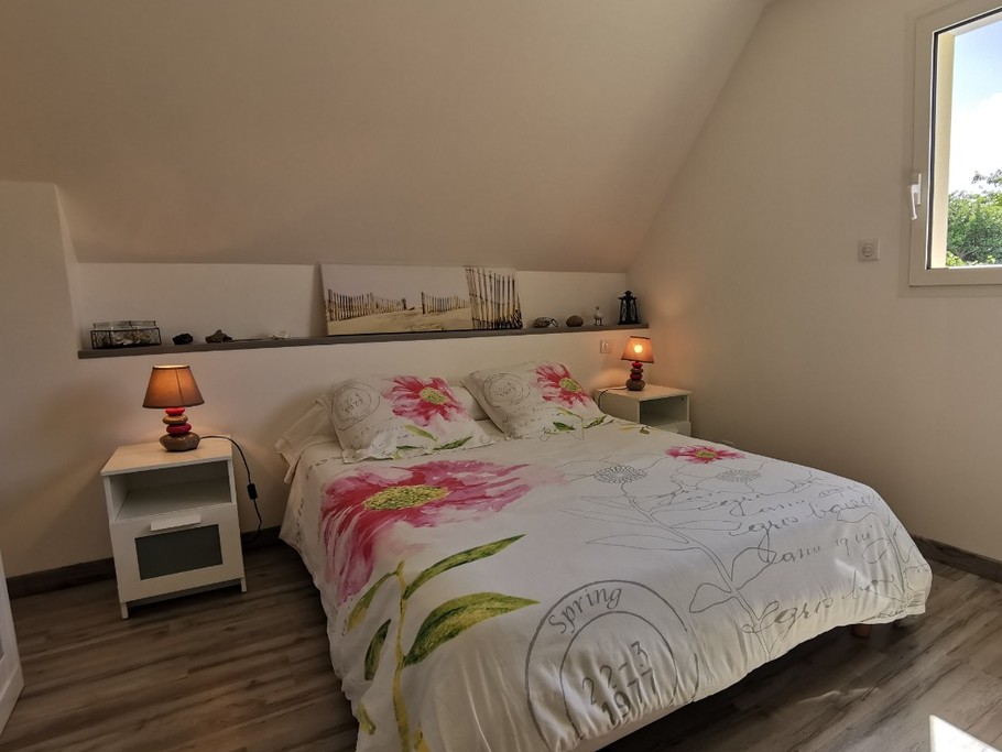 Une grande chambre avec un lit 140